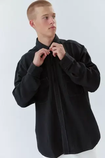 Объемная рубашка из темно-серого льна