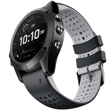 Ремешок дышащий Athlet 22 мм. для Garmin Fenix 7/6/5, EPIX 2, MARQ, Forerunner 935 / 945 / 955 / 965, instinct, instinct 2 двухцветный силиконовый быстросъемный (Черный/серый)
