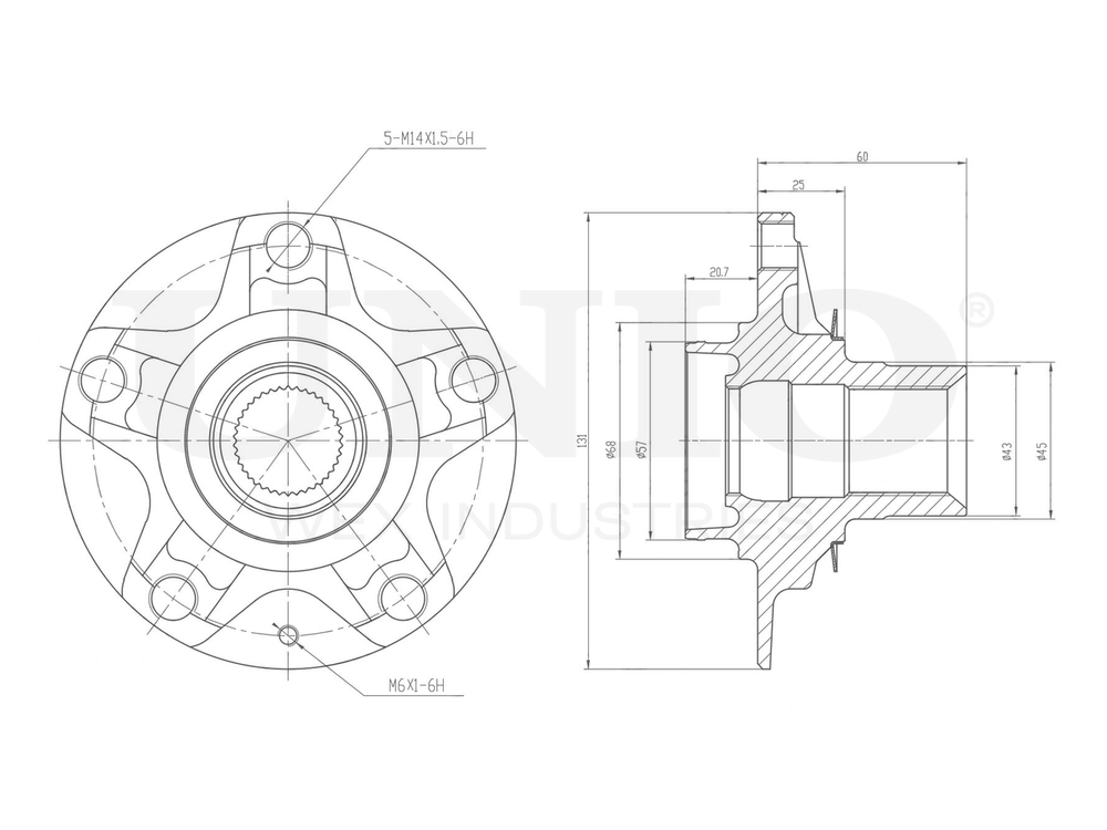 Ступица передняя (без ABS) UNIO HUB-20178