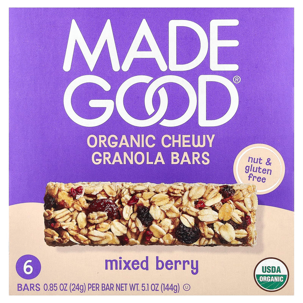 MadeGood, Батончики мюсли, ягодное ассорти, 6 батончиков, по 24 г (0,85 унции)