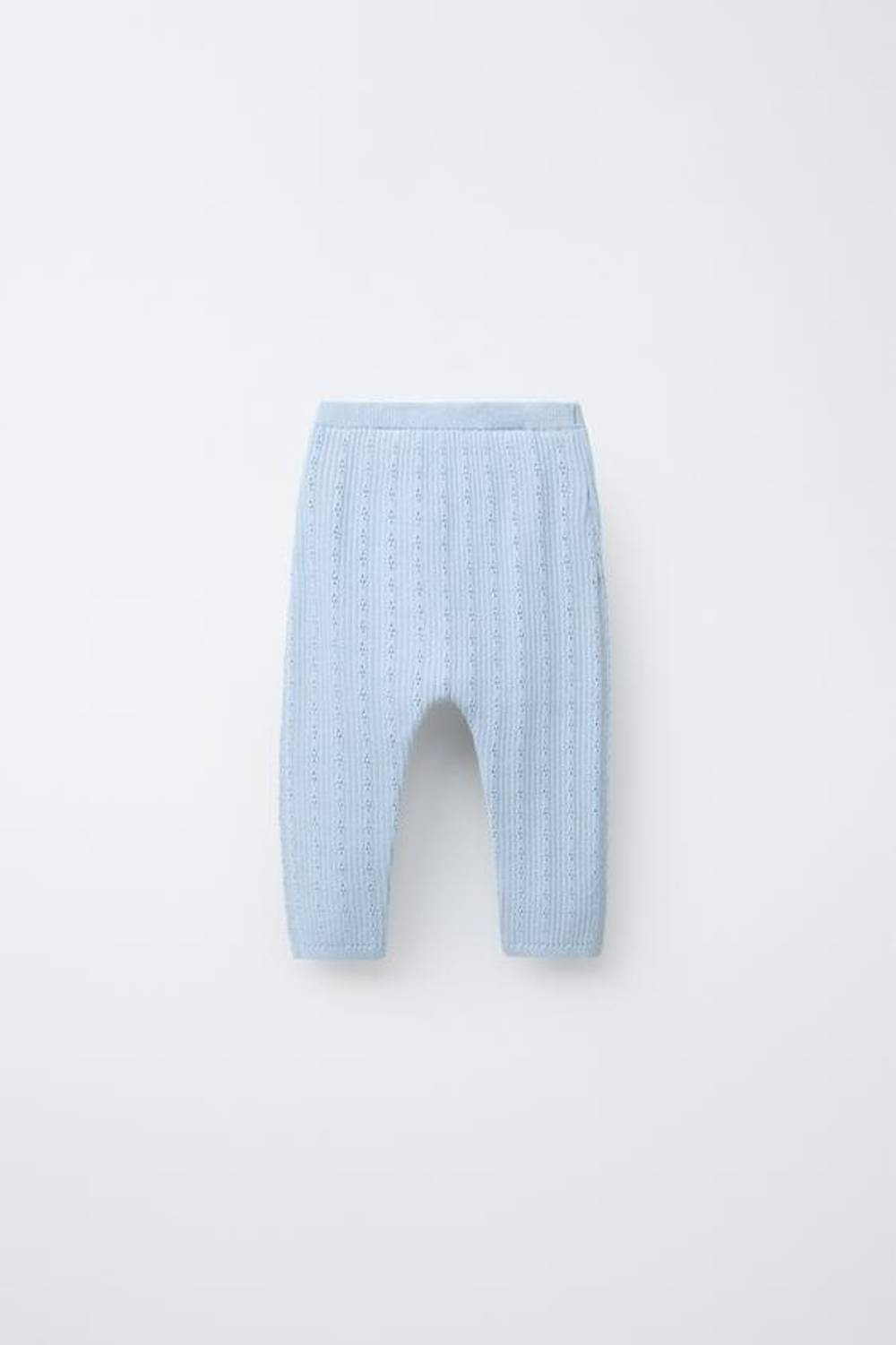 ZARA ТРИКОТАЖНЫЕ БРЮКИ С АЖУРНЫМ УЗОРОМ, ГОЛУБОЙ