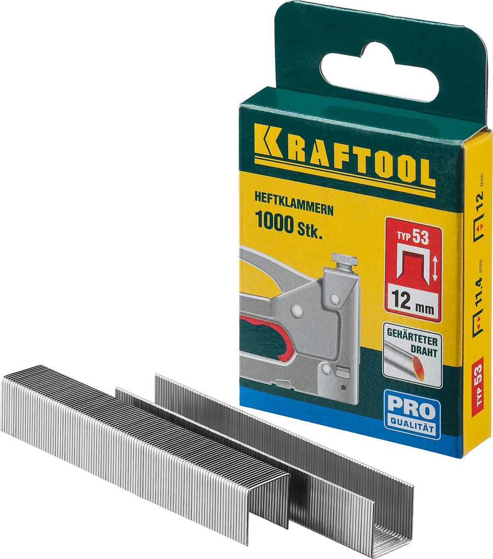 KRAFTOOL скобы тип 53 (A/10/JT21), 12 мм, калибр 23GA. 1000 шт (31670-12)