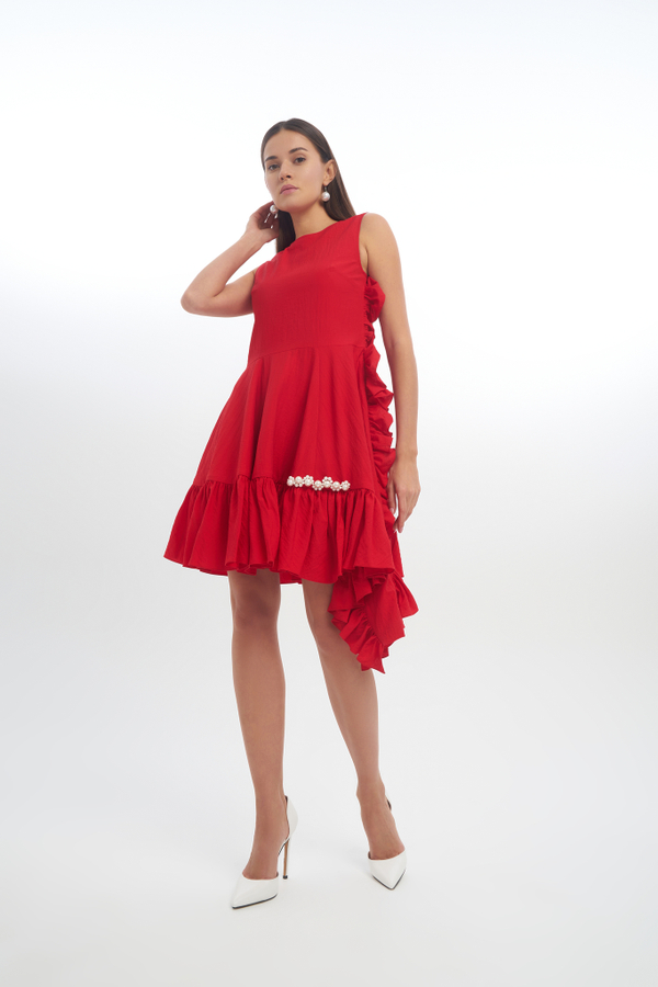 Платье с жемчугом NICOLE красного цвета