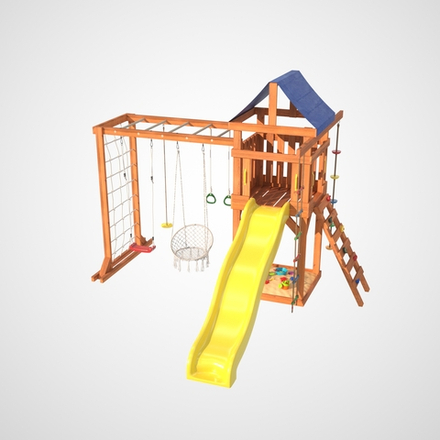 Детская площадка Fun Land с плетенным креслом, горкой и столиком со скамейками