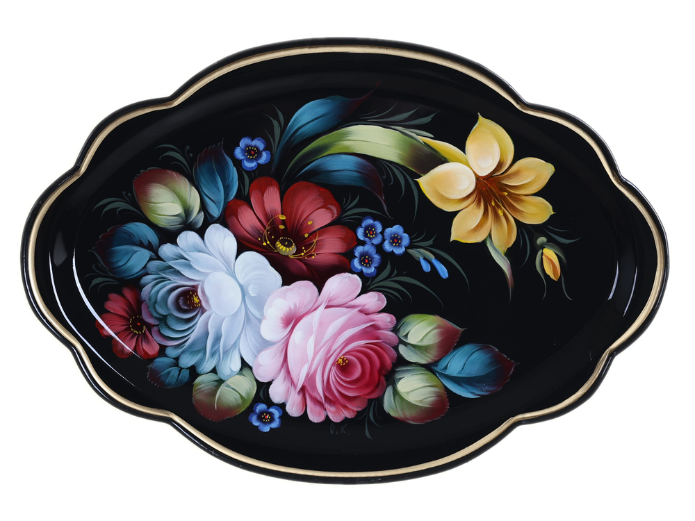 Жостовский поднос декоративный, размер 32х22 см (A11), металлический