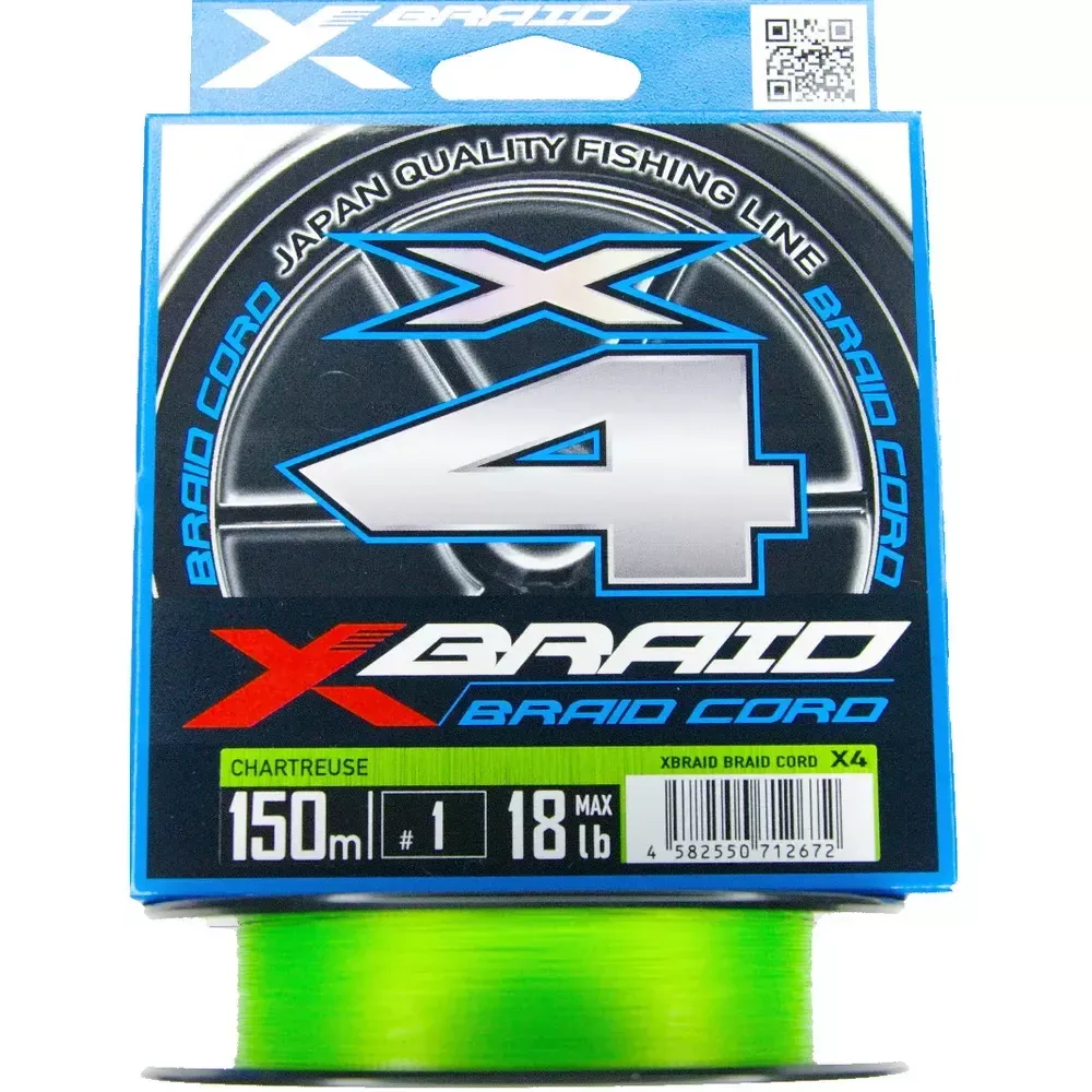 Шнур YGK X-Braid Braid Cord X4 150m Chartreuse #1.0, 0.165мм, 18lb, 8.2кг