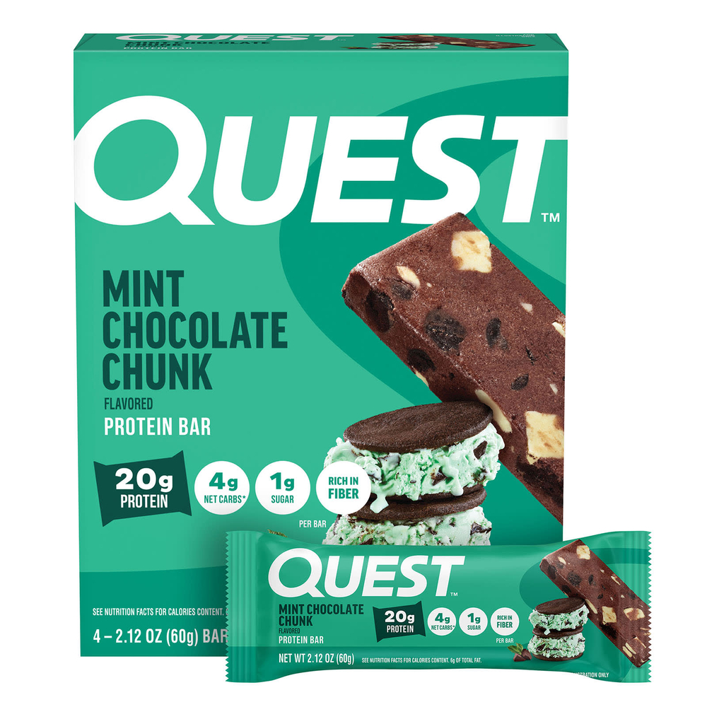 Quest Nutrition, протеиновый батончик, мята и шоколадная крошка, 4 шт. по 60 г (2,12 унции)