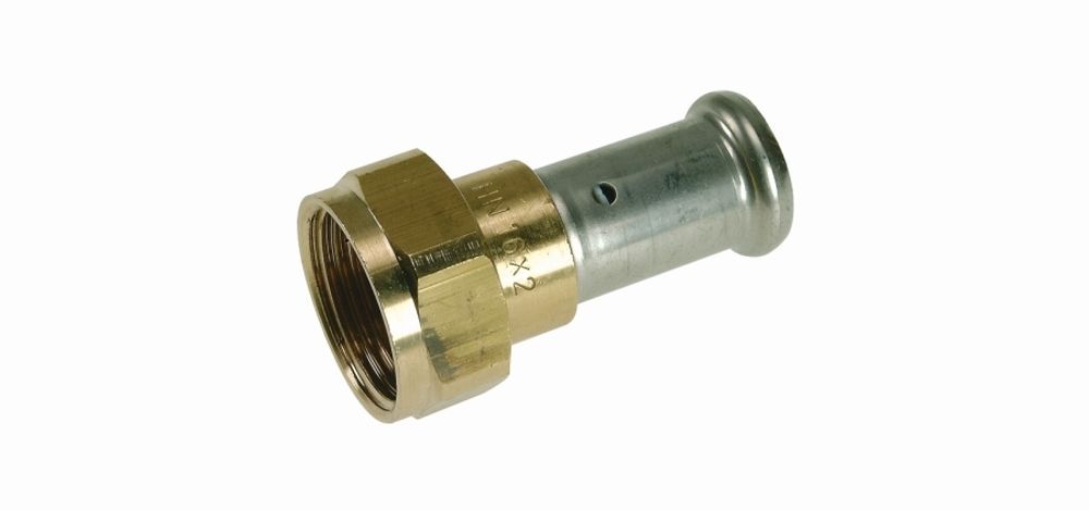 Муфта накидная гайка, плоское уплотнение, HENCO(ХЕНКО) латунь пресс, 16x1/2&quot;