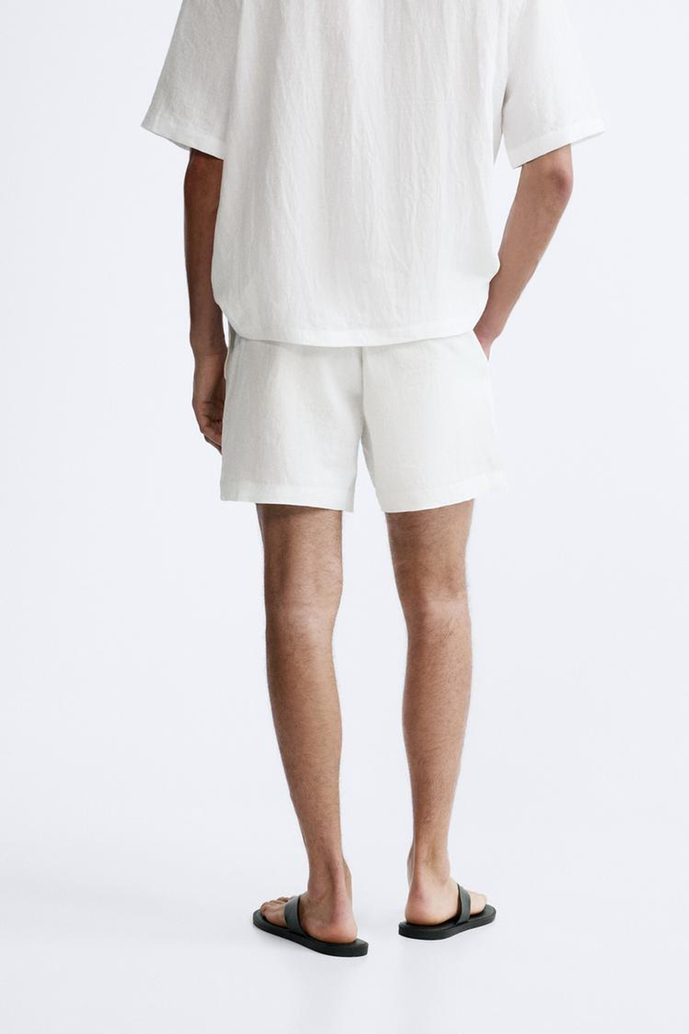 ZARA ШОРТЫ ИЗ 100% ЛЬНА, ЖЕЛТОВАТО-БЕЛЫЙ