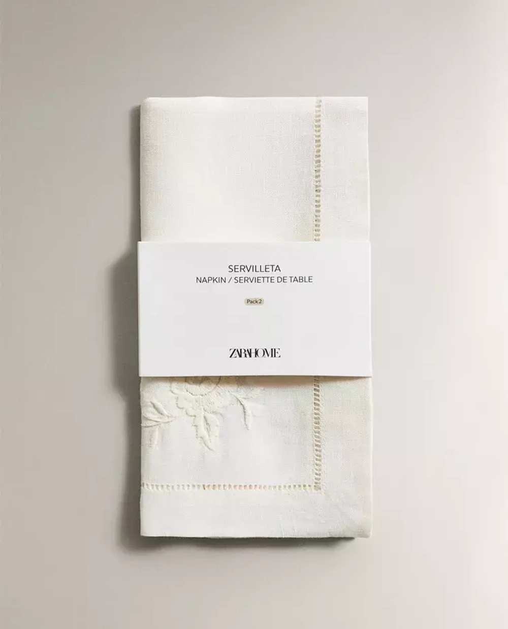 ZARA HOME САЛФЕТКИ С ВЫШИВКОЙ ( 2 ШТ.), КЭКРЮ