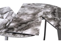 Стеклянный стол Алингсос 100(140)х100х76 черная шагрень / мрамор серый
