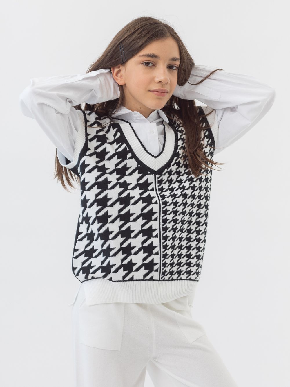 Жилет черно-белый для девочки арт. АТ951