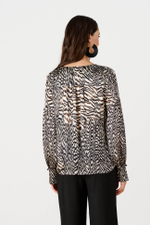 23281 Блузка женская (бежево-черный принт)