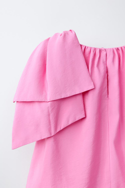 ZARA ПЛАТЬЕ С БАНТОМ, ПУДРОВО-РОЗОВЫЙ