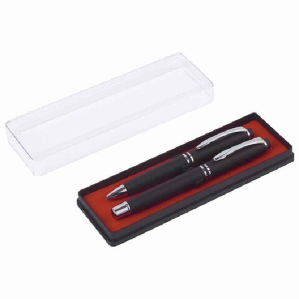 Набор ручек Brauberg Duetto (шариковая 1мм + перьевая 0.5мм), синие, корпус черный