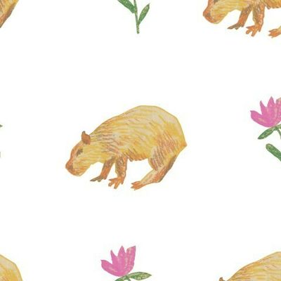 Бесшовный принт с Капибарами восковыми мелками