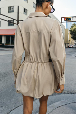 ZARA КОРОТКОЕ ПЛАТЬЕ-БАЛЛОН, БЕЖЕВЫЙ