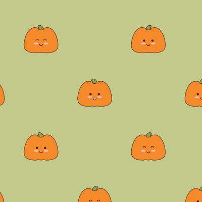 Buy fabric autumn harvest pumpkins kawaii green