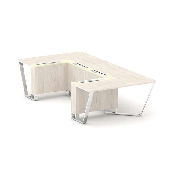Steel Meet Стол переговорный П-образный MMK-PR.B.SP-07P Денвер Светлый/Ваниль Глянец/Нержавеющая Ста