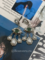 Серьги Скиапар. серебристые в форме глаза с крупными жемчужными подвесками