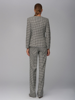 Женский серый костюм без ворота в клетку «гусиная лапка»
