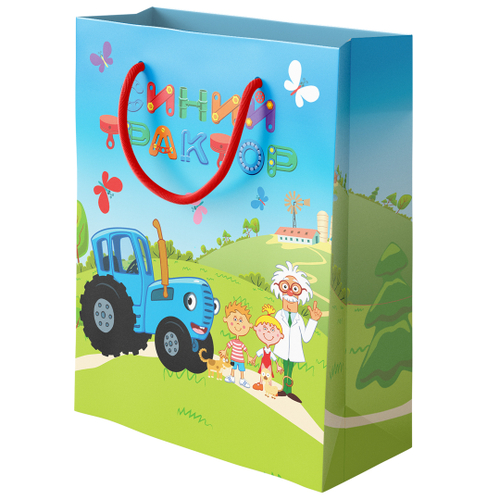 Пакет подарочный, Синий трактор, Дизайн №1, 41*31*12 см, 1 шт.