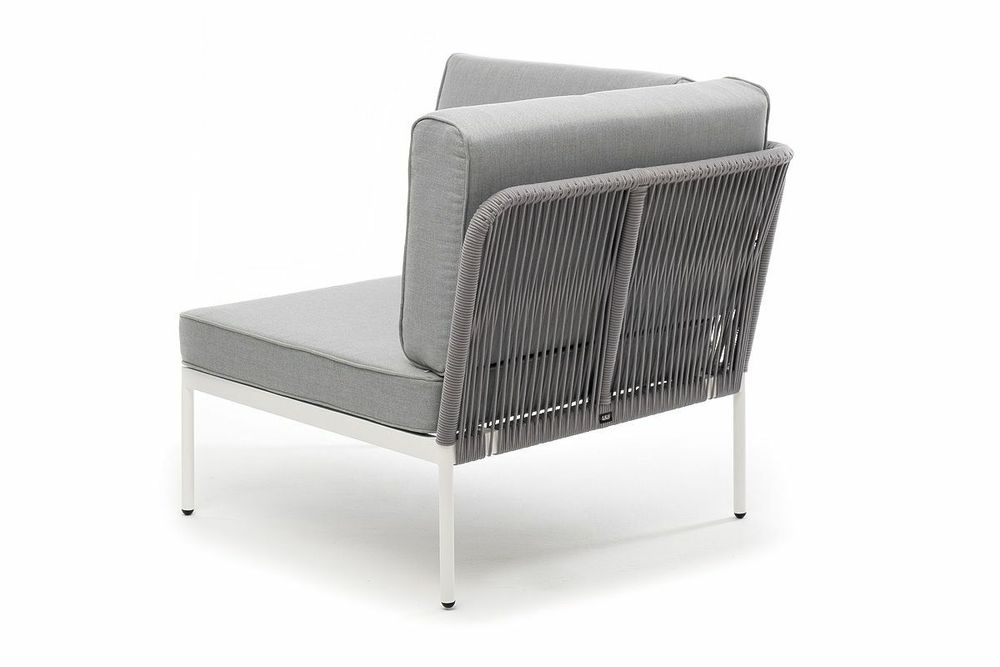 "Канны" угловой модуль плетеный из роупа, каркас алюминий белый шагрень, роуп светло-серый круглый, ткань светло-серая