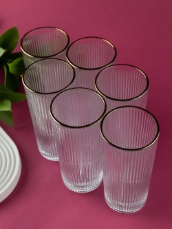 Ребристые бокалы для виски, 330 мл. 6 шт. с золотой каймой