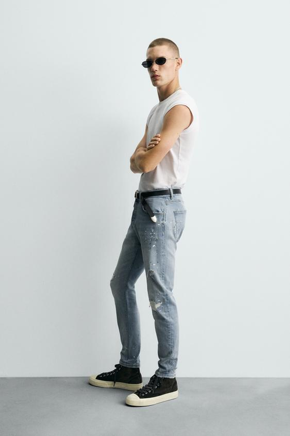 ZARA ДЖИНСЫ SKINNY FIT С ДЫРАМИ, ГОЛУБОЙ