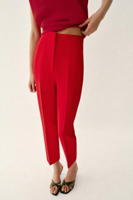ZARA БРЮКИ С ВЫСОКОЙ ПОСАДКОЙ, ЯРКИЙ КРАСНЫЙ