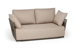 "Форли" диван 2-местный плетеный из роупа, каркас алюминий светло-серый (RAL7035) муар, роуп серо-коричневый 23мм, ткань Mossle бежевая