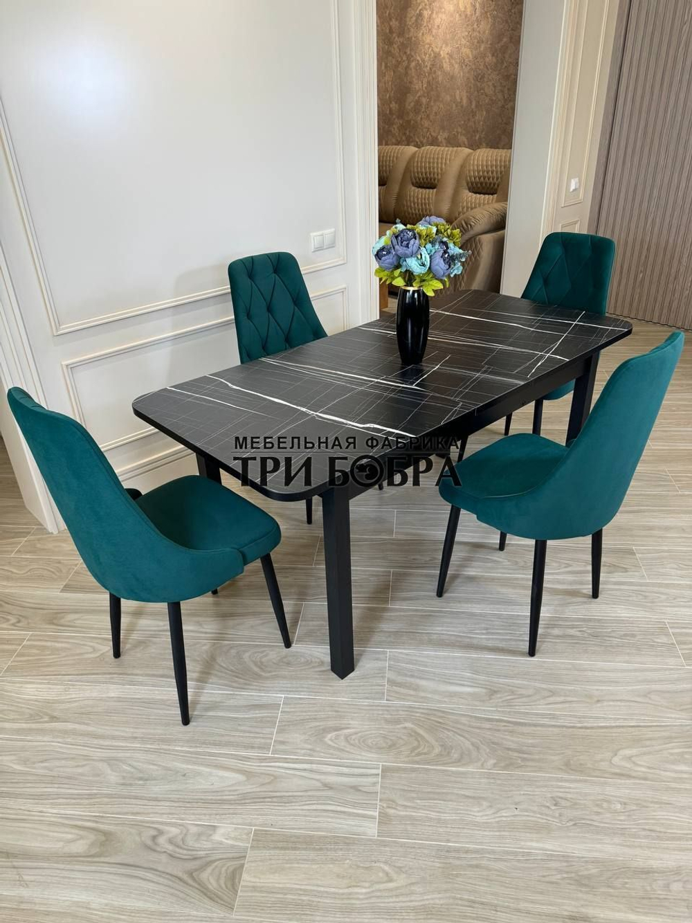 Большой кухонный стол "МАКСИ" Тунис и стулья "ЛОНДОН" 4 шт