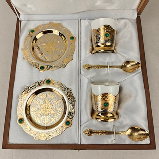 Кофейный набор на 2 персоны "Малахит" (Златоустовская гравюра)