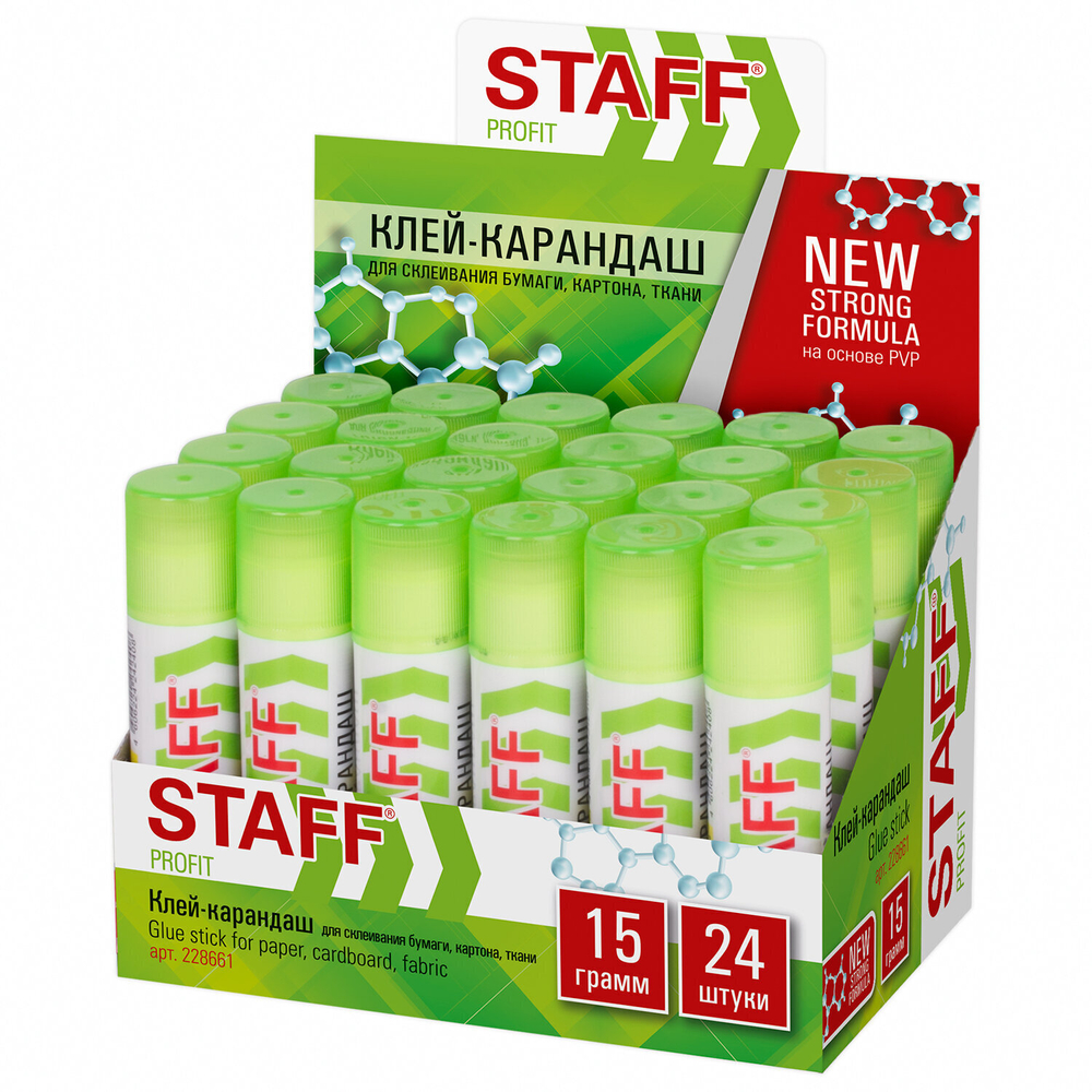 Клей-карандаш усиленный STAFF Profit 15 г PVP-основа (24 штуки в упаковке)