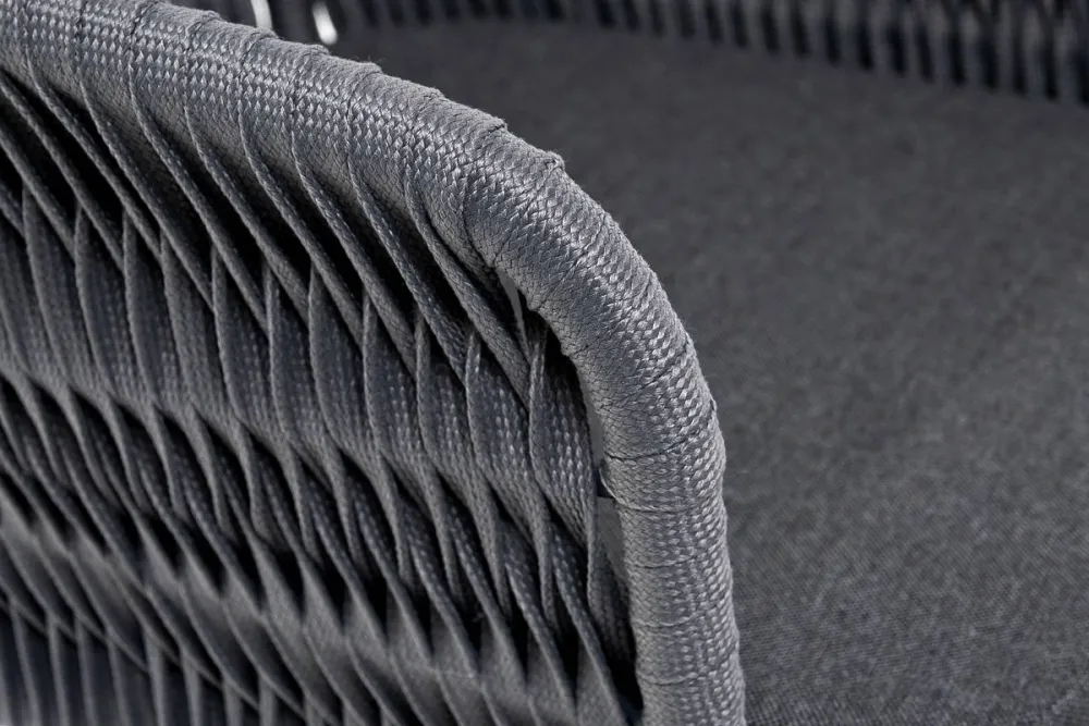 "Бордо" стул барный плетеный из роупа (колос), каркас из стали серый (RAL7022) муар, роуп серый 15мм, ткань темно-серая 027