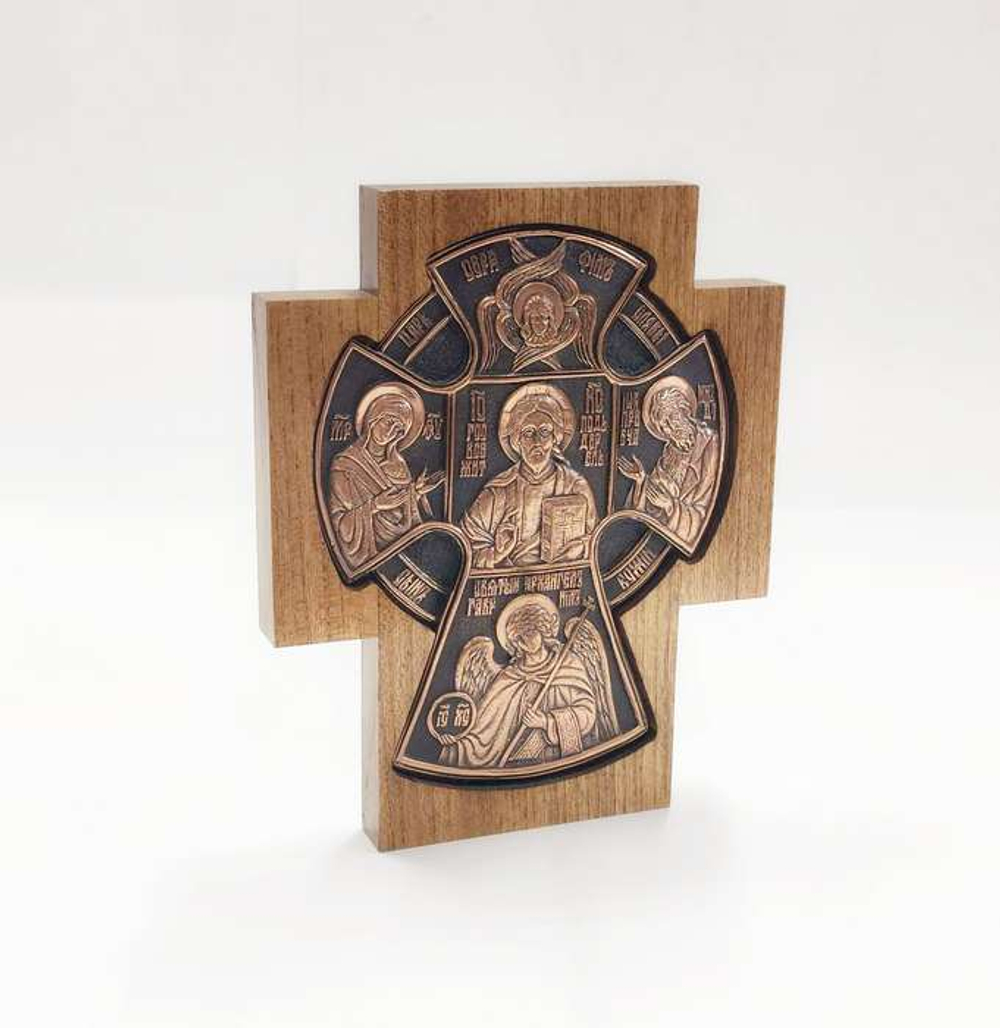 Крест большой "Царь Славы" медь в дубовой рамке