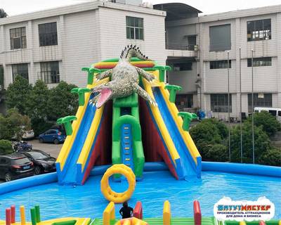 Надувной аквапарк с бассейном и горками «Кроко Остров», 25×20×8 м