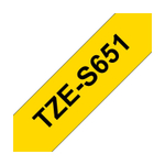 Brother TZES-651 кассета с лентой для печати наклеек повышенной адгезии, чёрный шрифт на жёлтой основе, 24мм*8м
