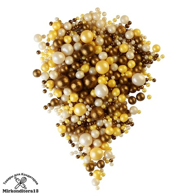 Шарики рисовые «Жемчуг желтый серебро бронза» микс 50 гр