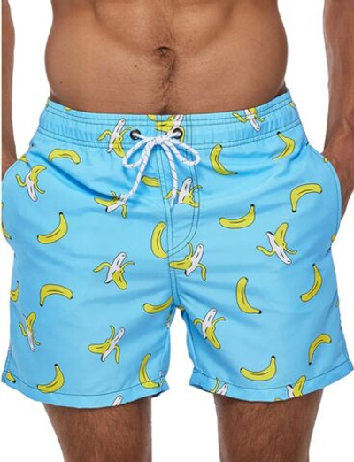 Голубые пляжные шорты с принтом в виде бананов (Размер: 4X) (Цвет: голубой)