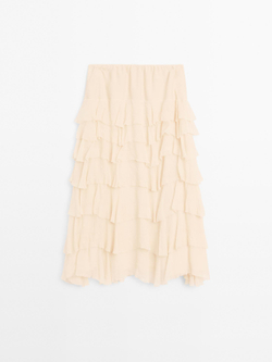 Massimo Dutti Короткая юбка с воланами, кремовый