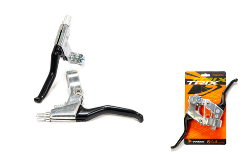 Ручки тормозные TRIX под "два пальца", алюминиевые, для рулей 22,2мм, серебристые/черные