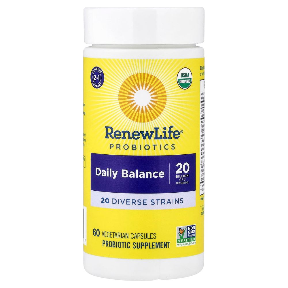Renew Life, Пробиотики, Daily Balance, 60 вегетарианских капсул