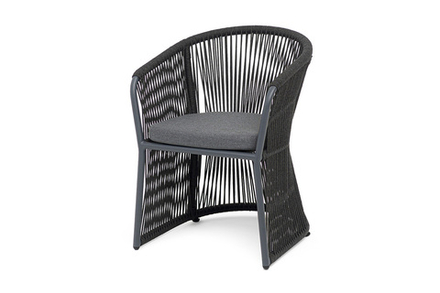 "Романо" стул плетеный из роупа, каркас алюминий темно-серый (RAL7024) муар, роуп темно-серый круглый, ткань темно-серая 027