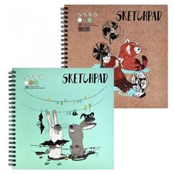 Скетчпад 195х195 мм, 48 л, блок - белый офсет, зелёный офсет, крафт-бумага 80 г/м², арт. 62826