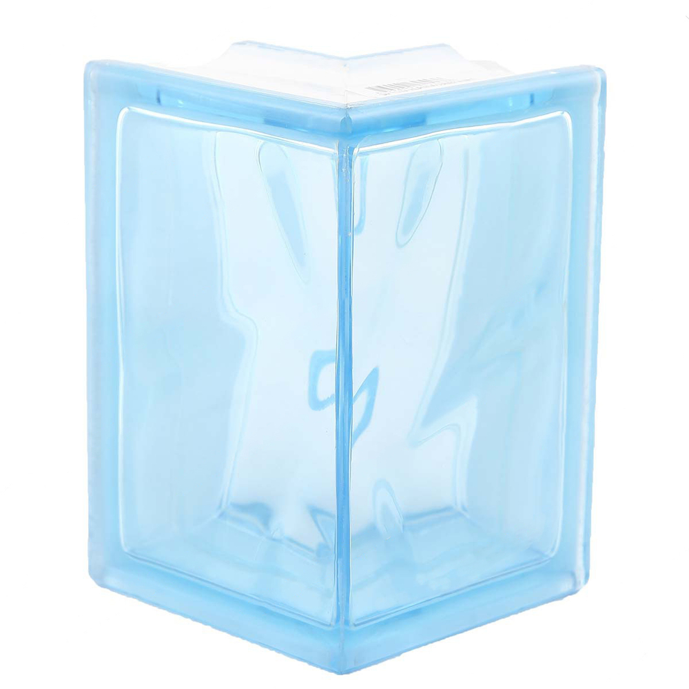 Купить Угловой стеклоблок волна  голубой окраска в массе Vitrablok   19x13x13x8