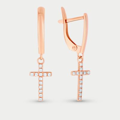 Серьги с фианитами для женщин из розового золота 585 пробы (арт. 20622)