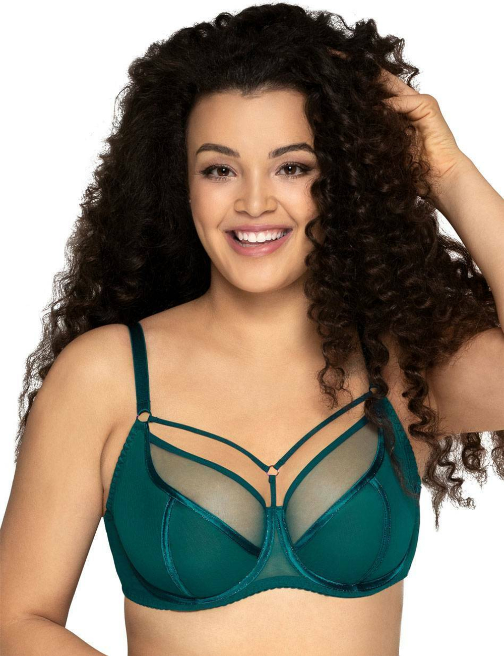 Изумрудный бюстгальтер на косточках plus size с декоративными бретелями (Размер: 100E) (Цвет: изумрудный)