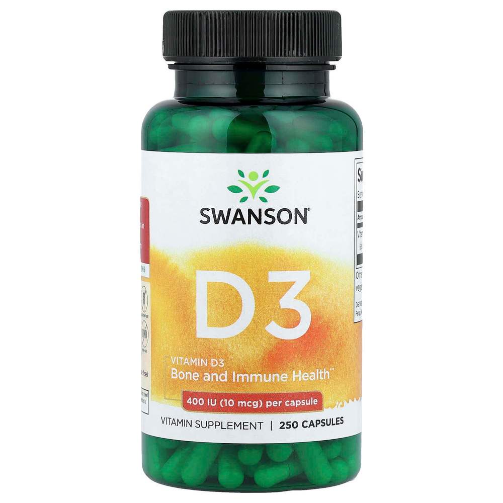 Swanson, Витамин D3, 400 МЕ (10 мкг), 250 капсул