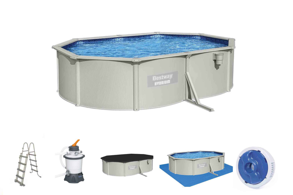 Cтальной бассейн Bestway Hydrium Oval Pool 500х360х120 см + песочный ф/насос 3028 л/ч, лестница, тент, подстилка (56586 BW)